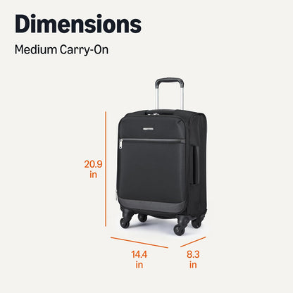 20" Carry-On Luggage, Softside Suitcase With TSA Lock, 8 Spinner Wheels, Telescoping Handle, Front Exterior Pocket, 3 Interior Pockets, Black