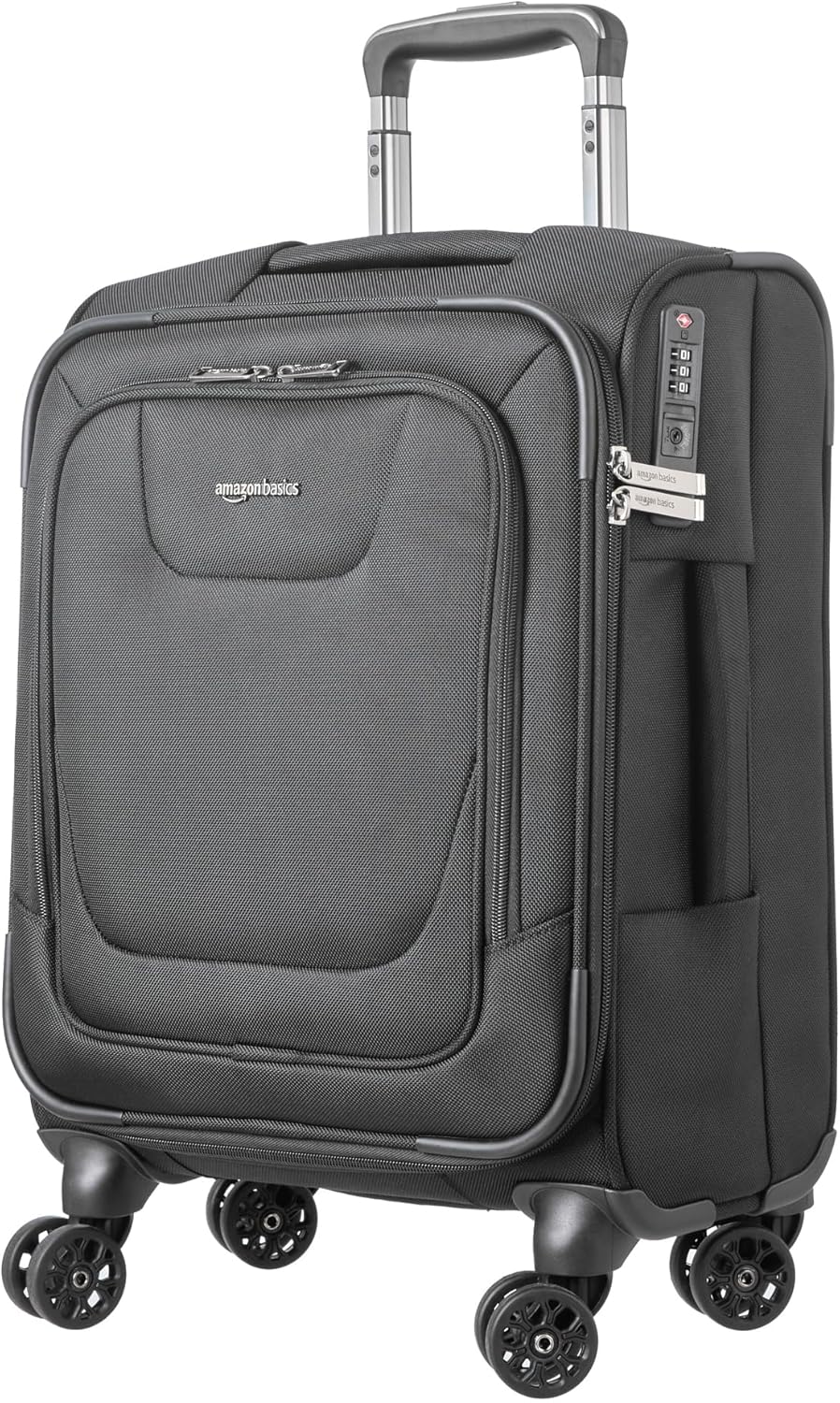 20" Carry-On Luggage, Softside Suitcase With TSA Lock, 8 Spinner Wheels, Telescoping Handle, Front Exterior Pocket, 3 Interior Pockets, Black
