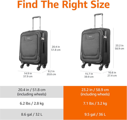 20" Carry-On Luggage, Softside Suitcase With TSA Lock, 8 Spinner Wheels, Telescoping Handle, Front Exterior Pocket, 3 Interior Pockets, Black