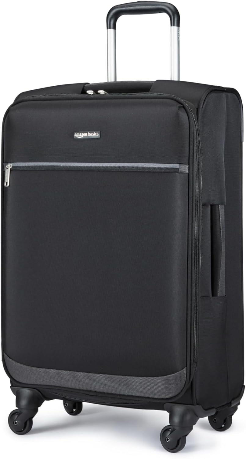 20" Carry-On Luggage, Softside Suitcase With TSA Lock, 8 Spinner Wheels, Telescoping Handle, Front Exterior Pocket, 3 Interior Pockets, Black