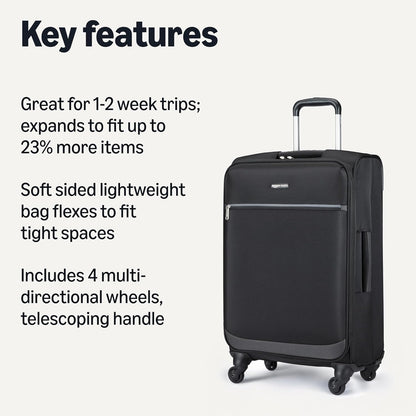20" Carry-On Luggage, Softside Suitcase With TSA Lock, 8 Spinner Wheels, Telescoping Handle, Front Exterior Pocket, 3 Interior Pockets, Black