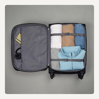 20" Carry-On Luggage, Softside Suitcase With TSA Lock, 8 Spinner Wheels, Telescoping Handle, Front Exterior Pocket, 3 Interior Pockets, Black