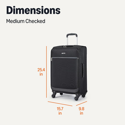 20" Carry-On Luggage, Softside Suitcase With TSA Lock, 8 Spinner Wheels, Telescoping Handle, Front Exterior Pocket, 3 Interior Pockets, Black