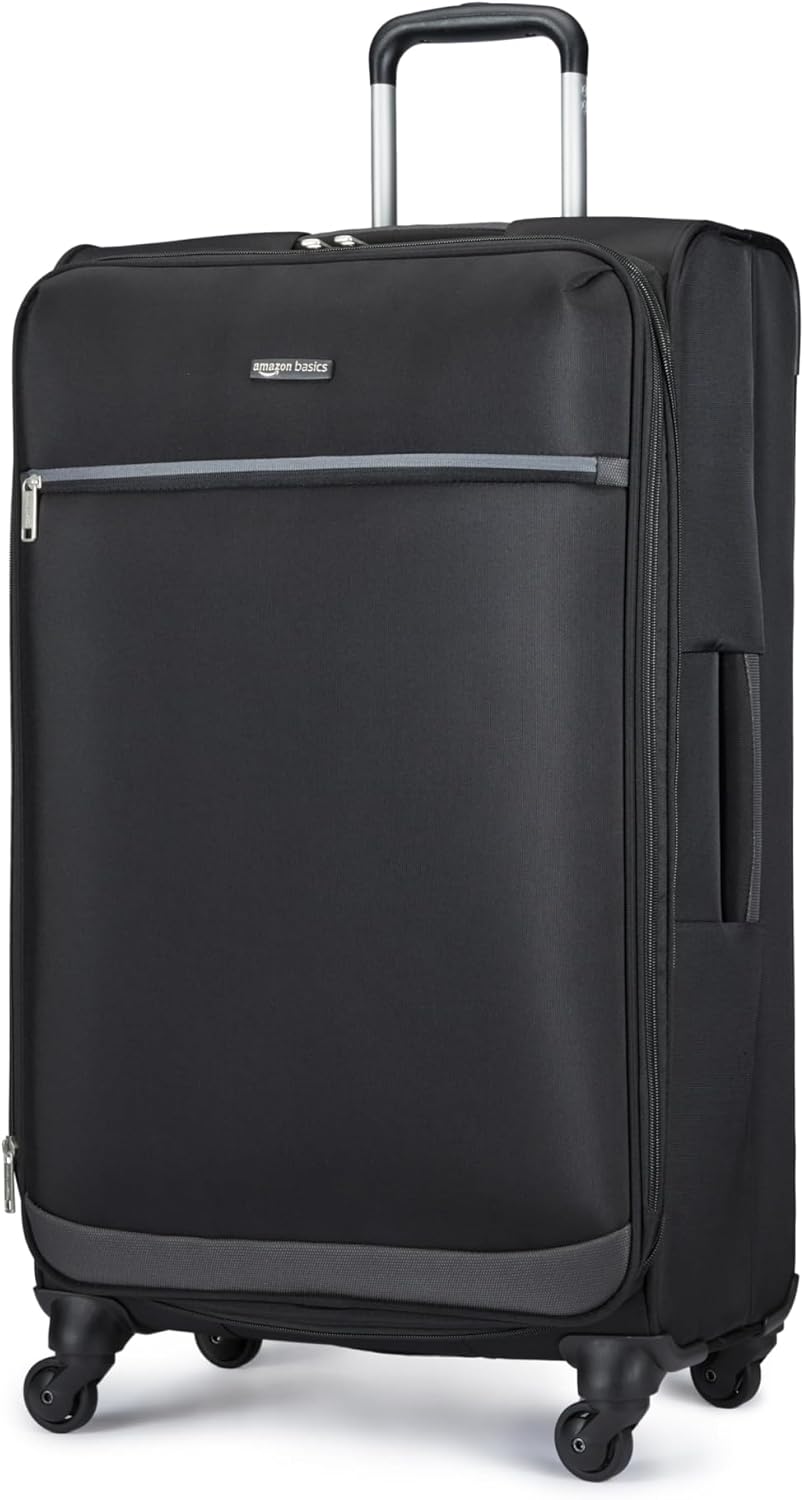 20" Carry-On Luggage, Softside Suitcase With TSA Lock, 8 Spinner Wheels, Telescoping Handle, Front Exterior Pocket, 3 Interior Pockets, Black