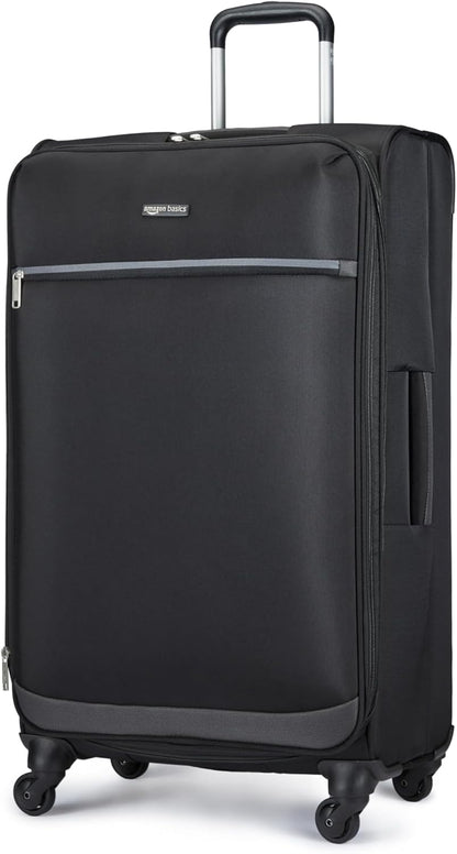 20" Carry-On Luggage, Softside Suitcase With TSA Lock, 8 Spinner Wheels, Telescoping Handle, Front Exterior Pocket, 3 Interior Pockets, Black