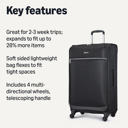 20" Carry-On Luggage, Softside Suitcase With TSA Lock, 8 Spinner Wheels, Telescoping Handle, Front Exterior Pocket, 3 Interior Pockets, Black