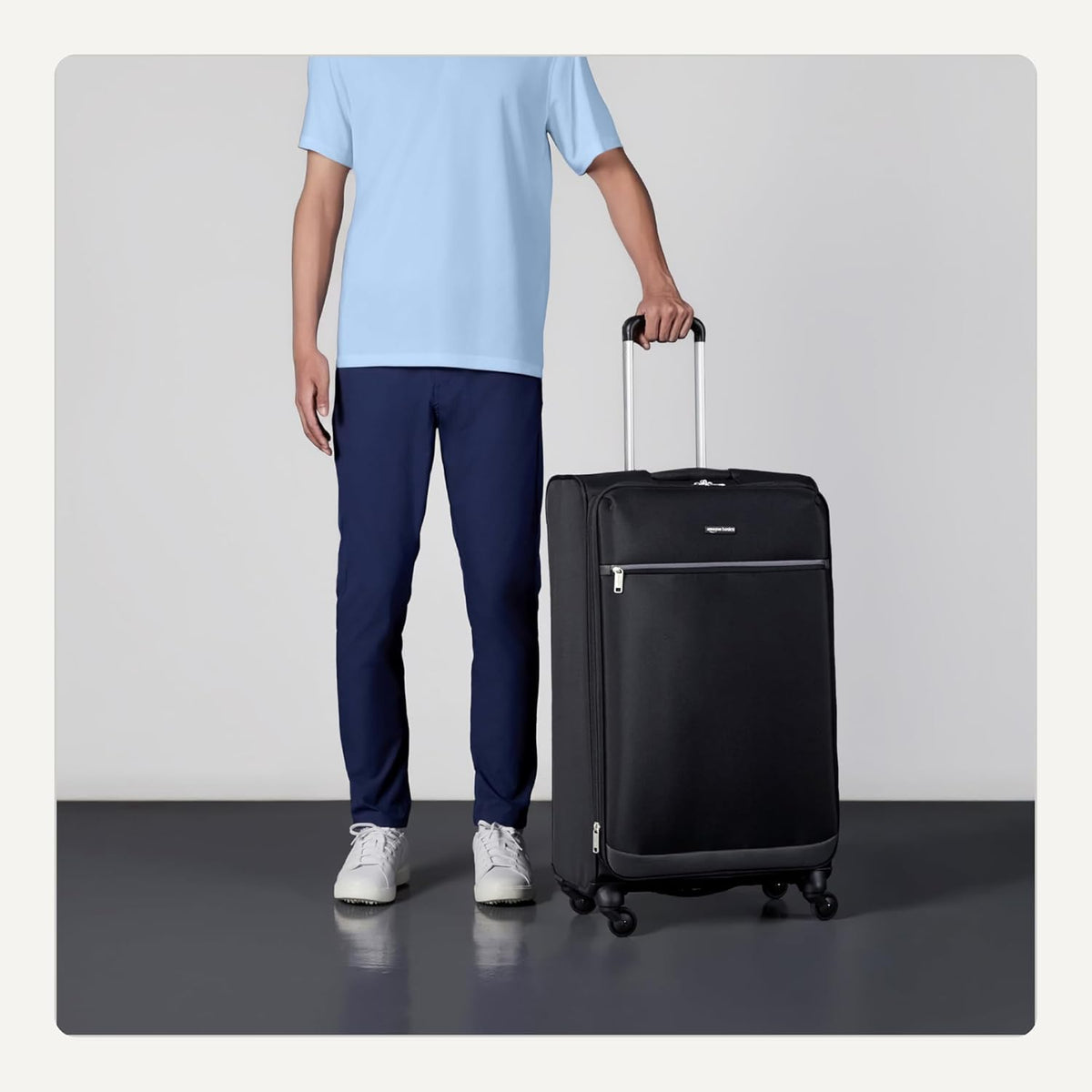 20" Carry-On Luggage, Softside Suitcase With TSA Lock, 8 Spinner Wheels, Telescoping Handle, Front Exterior Pocket, 3 Interior Pockets, Black