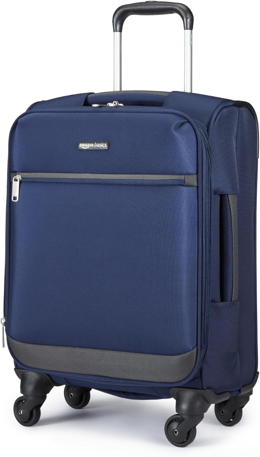 20" Carry-On Luggage, Softside Suitcase With TSA Lock, 8 Spinner Wheels, Telescoping Handle, Front Exterior Pocket, 3 Interior Pockets, Black