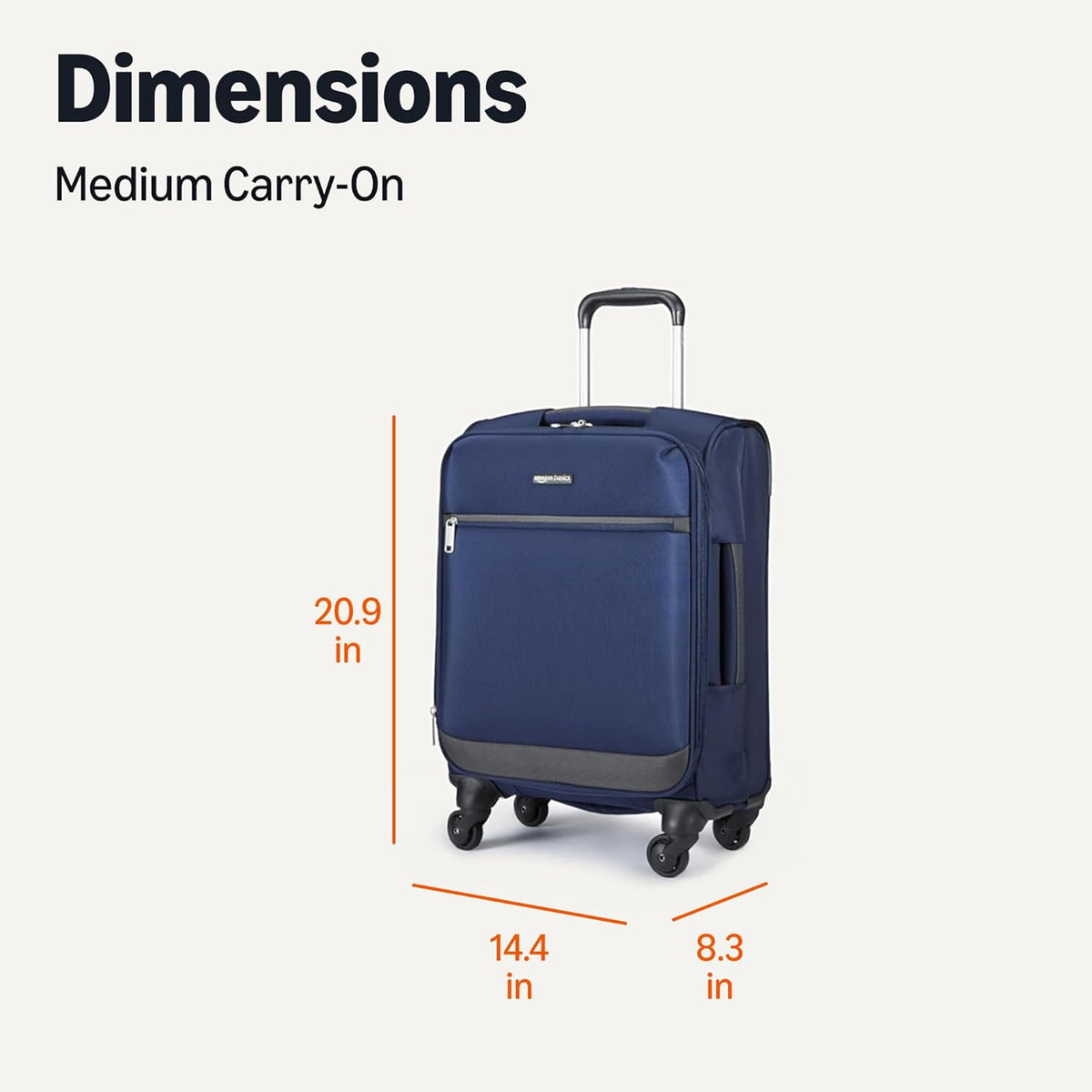 20" Carry-On Luggage, Softside Suitcase With TSA Lock, 8 Spinner Wheels, Telescoping Handle, Front Exterior Pocket, 3 Interior Pockets, Black