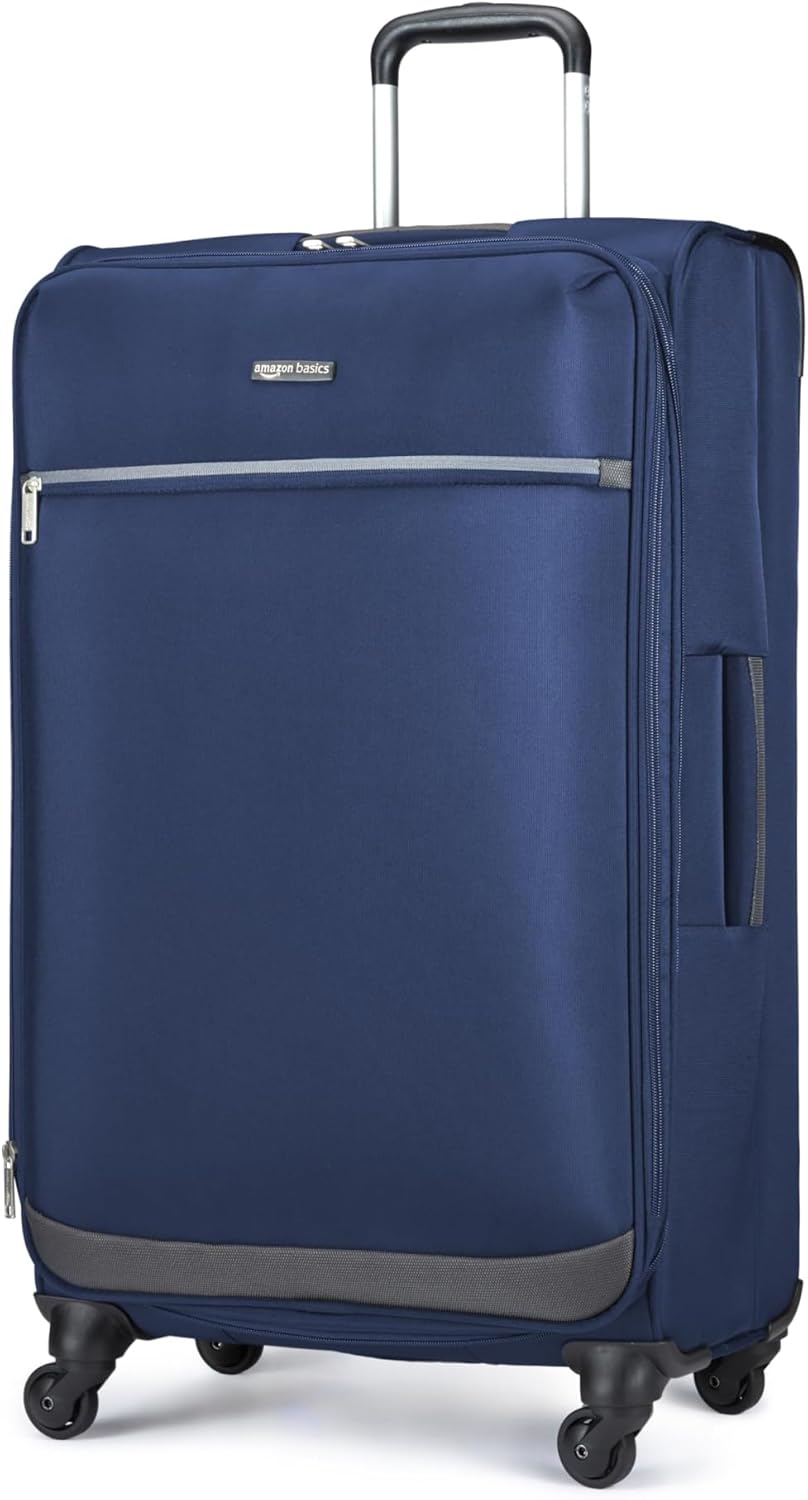 20" Carry-On Luggage, Softside Suitcase With TSA Lock, 8 Spinner Wheels, Telescoping Handle, Front Exterior Pocket, 3 Interior Pockets, Black