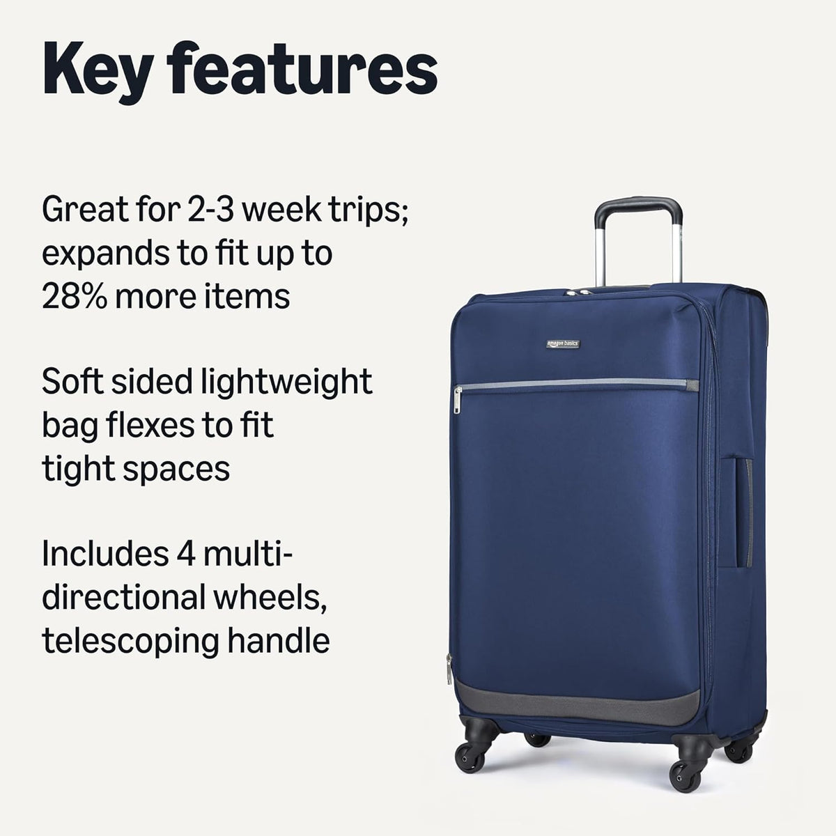 20" Carry-On Luggage, Softside Suitcase With TSA Lock, 8 Spinner Wheels, Telescoping Handle, Front Exterior Pocket, 3 Interior Pockets, Black