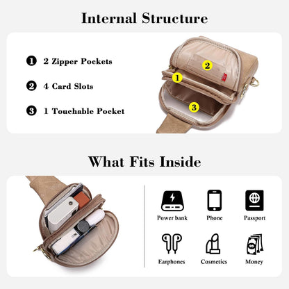 Touchscreen Crossbody Phone Purse, Small Sling Bag for Women | Back touchscreen window for phone access, RFID card slots,anti-theft buckle for travel & everyday use.