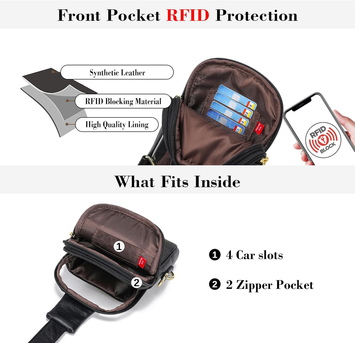 Touchscreen Crossbody Phone Purse, Small Sling Bag for Women | Back touchscreen window for phone access, RFID card slots,anti-theft buckle for travel & everyday use.