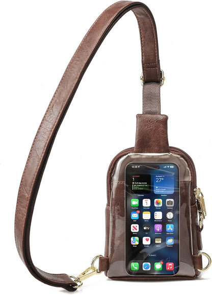 Touchscreen Crossbody Phone Purse, Small Sling Bag for Women | Back touchscreen window for phone access, RFID card slots,anti-theft buckle for travel & everyday use.