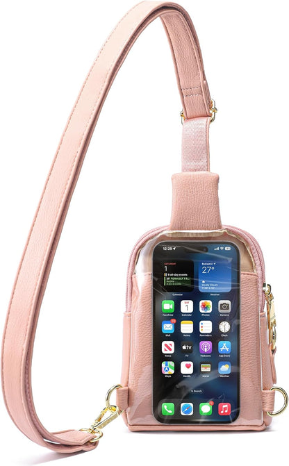 Touchscreen Crossbody Phone Purse, Small Sling Bag for Women | Back touchscreen window for phone access, RFID card slots,anti-theft buckle for travel & everyday use.