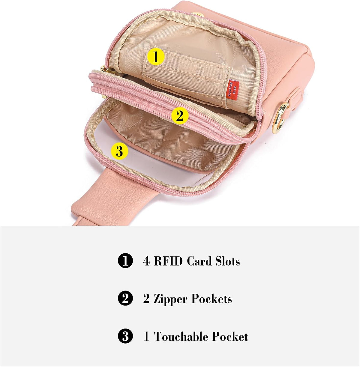 Touchscreen Crossbody Phone Purse, Small Sling Bag for Women | Back touchscreen window for phone access, RFID card slots,anti-theft buckle for travel & everyday use.