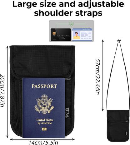 Travel Neck Wallet, RFID Blocking Passport Neck Holder | Adjustable Strap, Anti Theft Water Resistant Pouch Neck Wallet For Men And Women