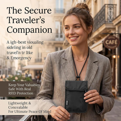 Travel Neck Wallet, RFID Blocking Passport Neck Holder | Adjustable Strap, Anti Theft Water Resistant Pouch Neck Wallet For Men And Women