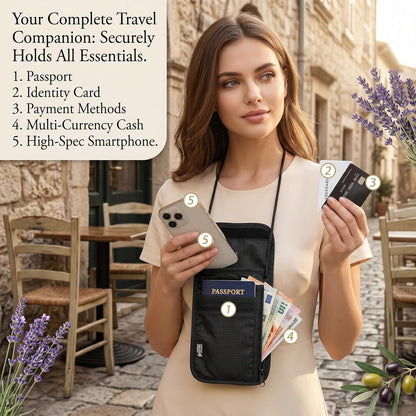 Travel Neck Wallet, RFID Blocking Passport Neck Holder | Adjustable Strap, Anti Theft Water Resistant Pouch Neck Wallet For Men And Women
