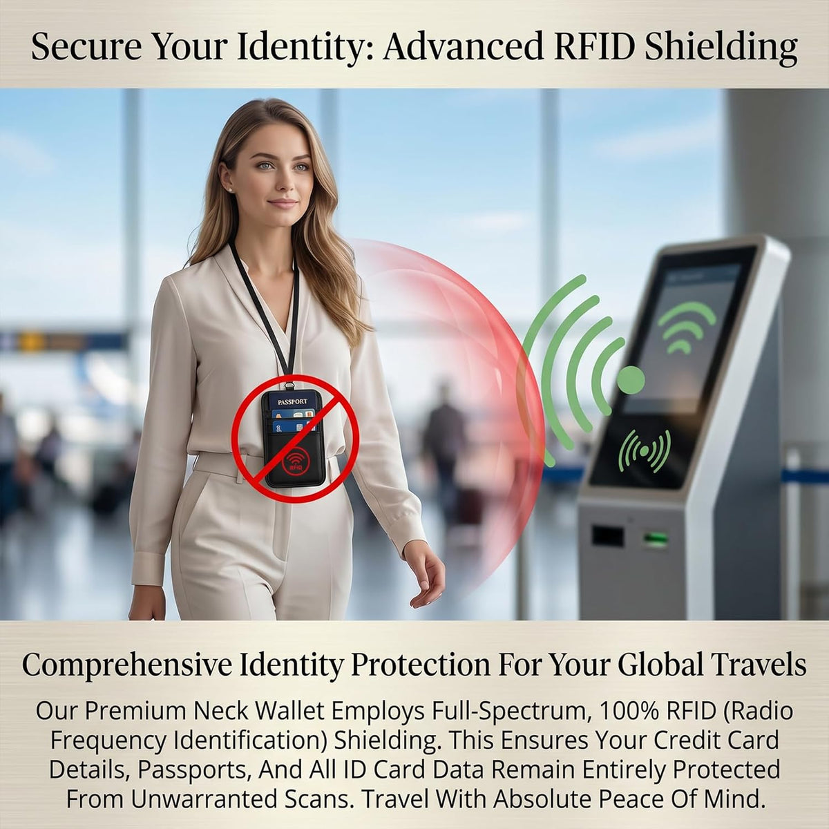 Travel Neck Wallet, RFID Blocking Passport Neck Holder | Adjustable Strap, Anti Theft Water Resistant Pouch Neck Wallet For Men And Women