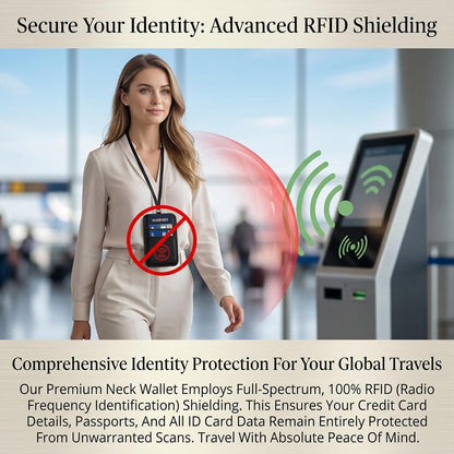 Travel Neck Wallet, RFID Blocking Passport Neck Holder | Adjustable Strap, Anti Theft Water Resistant Pouch Neck Wallet For Men And Women