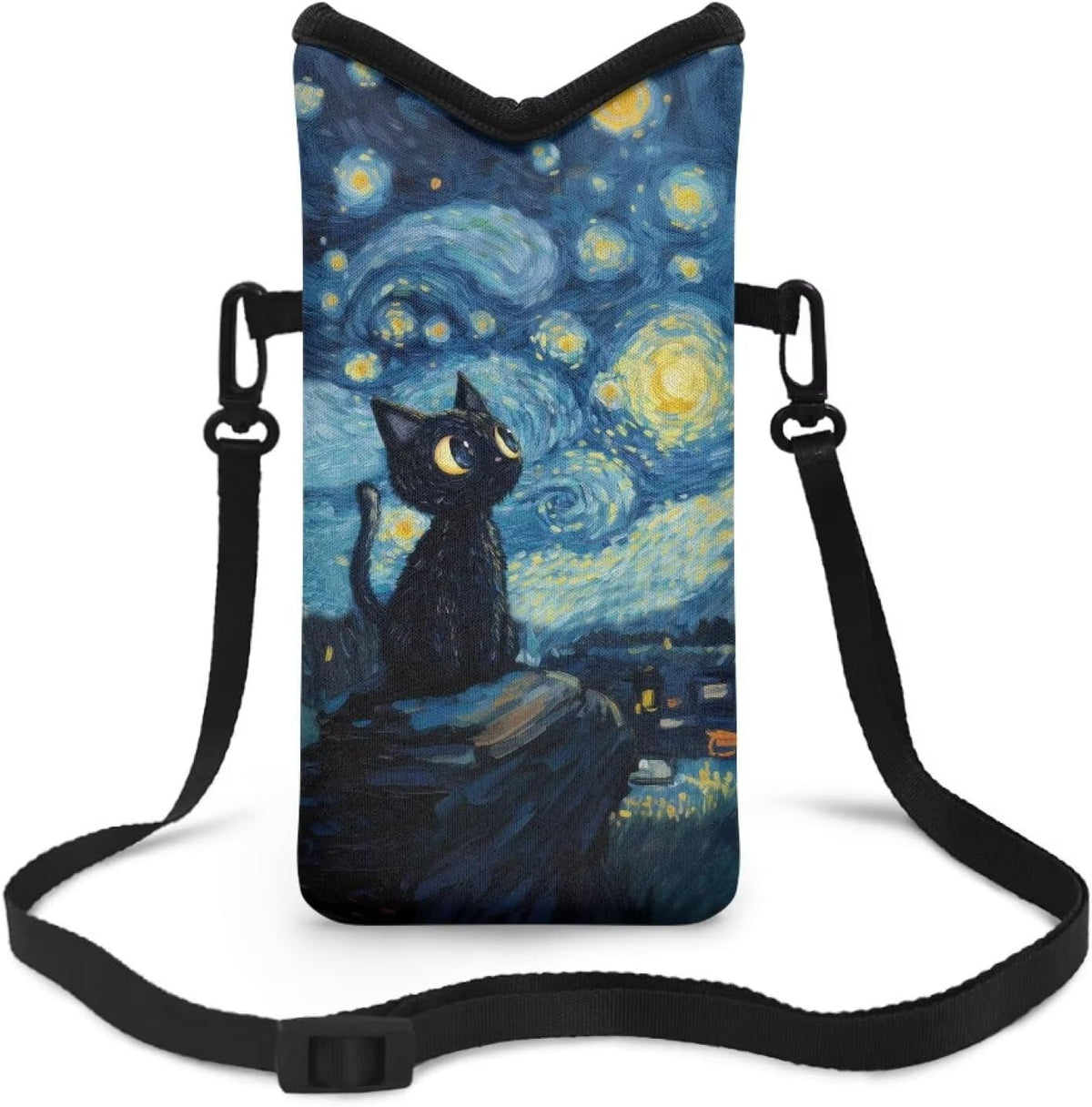 Neoprene Cross Body Phone Bag Pouch for Women Men Waterproof Small Crossbody Bag Protective Smartphone Case Pouch for Cellphone, Keys, Earbuds, Passport, Glitter Butterfly Sparkle Blue