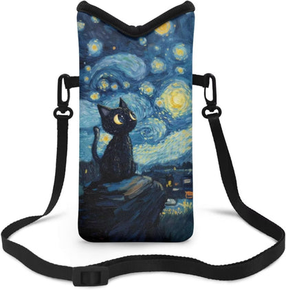Neoprene Cross Body Phone Bag Pouch for Women Men Waterproof Small Crossbody Bag Protective Smartphone Case Pouch for Cellphone, Keys, Earbuds, Passport, Glitter Butterfly Sparkle Blue