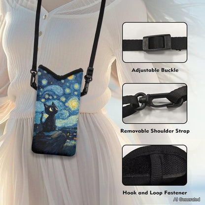 Neoprene Cross Body Phone Bag Pouch for Women Men Waterproof Small Crossbody Bag Protective Smartphone Case Pouch for Cellphone, Keys, Earbuds, Passport, Glitter Butterfly Sparkle Blue