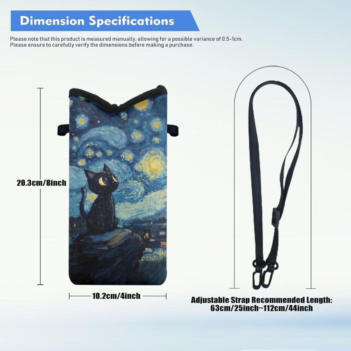 Neoprene Cross Body Phone Bag Pouch for Women Men Waterproof Small Crossbody Bag Protective Smartphone Case Pouch for Cellphone, Keys, Earbuds, Passport, Glitter Butterfly Sparkle Blue