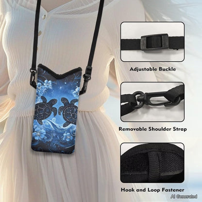 Neoprene Cross Body Phone Bag Pouch for Women Men Waterproof Small Crossbody Bag Protective Smartphone Case Pouch for Cellphone, Keys, Earbuds, Passport, Glitter Butterfly Sparkle Blue