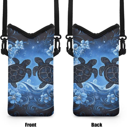 Neoprene Cross Body Phone Bag Pouch for Women Men Waterproof Small Crossbody Bag Protective Smartphone Case Pouch for Cellphone, Keys, Earbuds, Passport, Glitter Butterfly Sparkle Blue