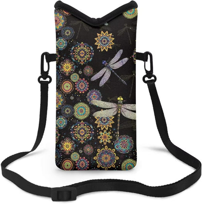 Neoprene Cross Body Phone Bag Pouch for Women Men Waterproof Small Crossbody Bag Protective Smartphone Case Pouch for Cellphone, Keys, Earbuds, Passport, Glitter Butterfly Sparkle Blue