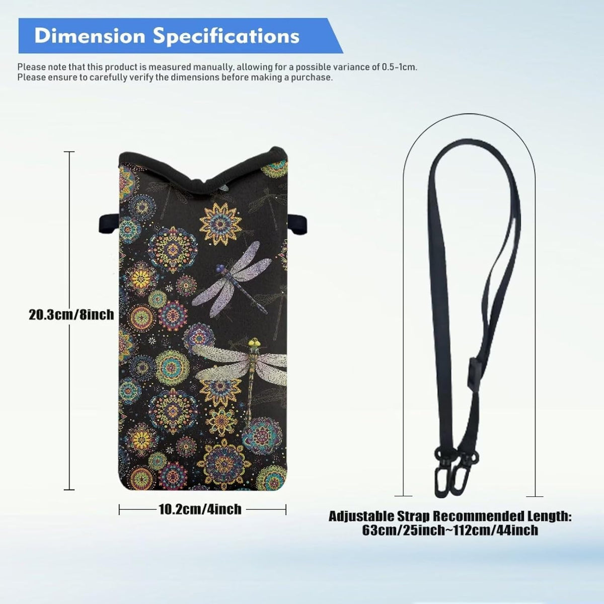 Neoprene Cross Body Phone Bag Pouch for Women Men Waterproof Small Crossbody Bag Protective Smartphone Case Pouch for Cellphone, Keys, Earbuds, Passport, Glitter Butterfly Sparkle Blue
