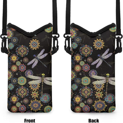 Neoprene Cross Body Phone Bag Pouch for Women Men Waterproof Small Crossbody Bag Protective Smartphone Case Pouch for Cellphone, Keys, Earbuds, Passport, Glitter Butterfly Sparkle Blue