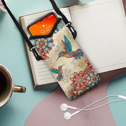 Neoprene Cross Body Phone Bag Pouch for Women Men Waterproof Small Crossbody Bag Protective Smartphone Case Pouch for Cellphone, Keys, Earbuds, Passport, Glitter Butterfly Sparkle Blue