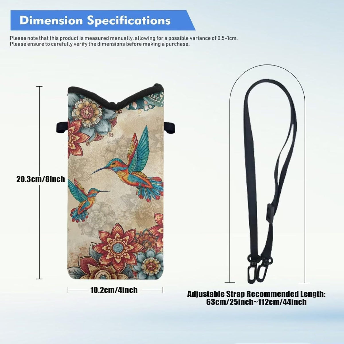Neoprene Cross Body Phone Bag Pouch for Women Men Waterproof Small Crossbody Bag Protective Smartphone Case Pouch for Cellphone, Keys, Earbuds, Passport, Glitter Butterfly Sparkle Blue