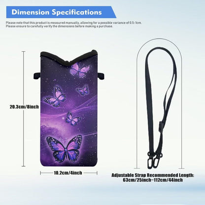 Neoprene Cross Body Phone Bag Pouch for Women Men Waterproof Small Crossbody Bag Protective Smartphone Case Pouch for Cellphone, Keys, Earbuds, Passport, Glitter Butterfly Sparkle Blue