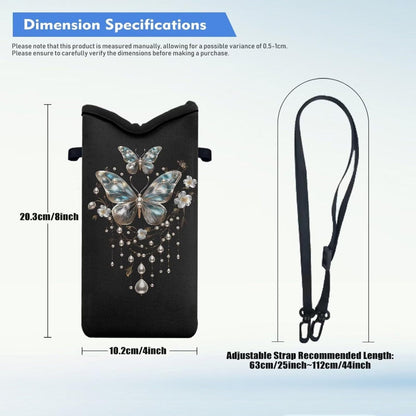 Neoprene Cross Body Phone Bag Pouch for Women Men Waterproof Small Crossbody Bag Protective Smartphone Case Pouch for Cellphone, Keys, Earbuds, Passport, Glitter Butterfly Sparkle Blue