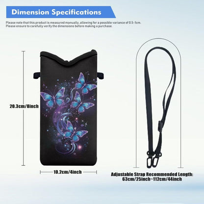 Neoprene Cross Body Phone Bag Pouch for Women Men Waterproof Small Crossbody Bag Protective Smartphone Case Pouch for Cellphone, Keys, Earbuds, Passport, Glitter Butterfly Sparkle Blue