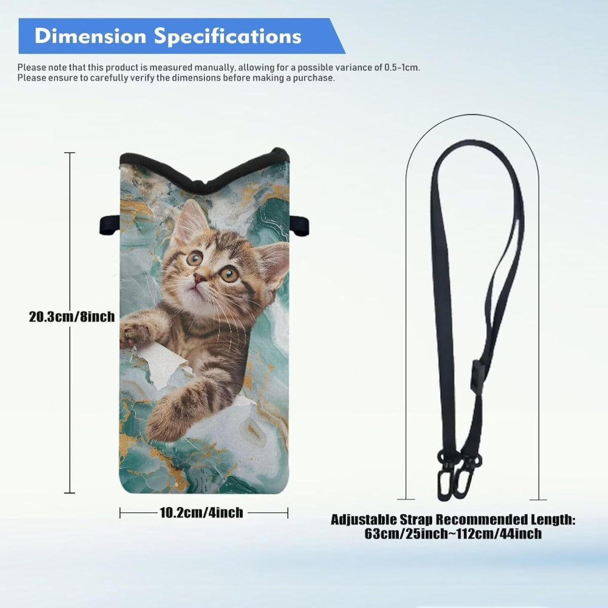 Neoprene Cross Body Phone Bag Pouch for Women Men Waterproof Small Crossbody Bag Protective Smartphone Case Pouch for Cellphone, Keys, Earbuds, Passport, Glitter Butterfly Sparkle Blue