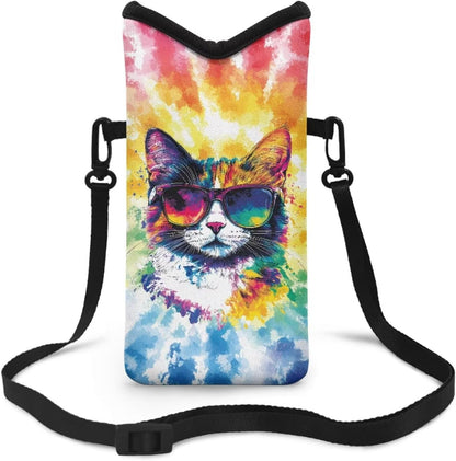 Neoprene Cross Body Phone Bag Pouch for Women Men Waterproof Small Crossbody Bag Protective Smartphone Case Pouch for Cellphone, Keys, Earbuds, Passport, Glitter Butterfly Sparkle Blue