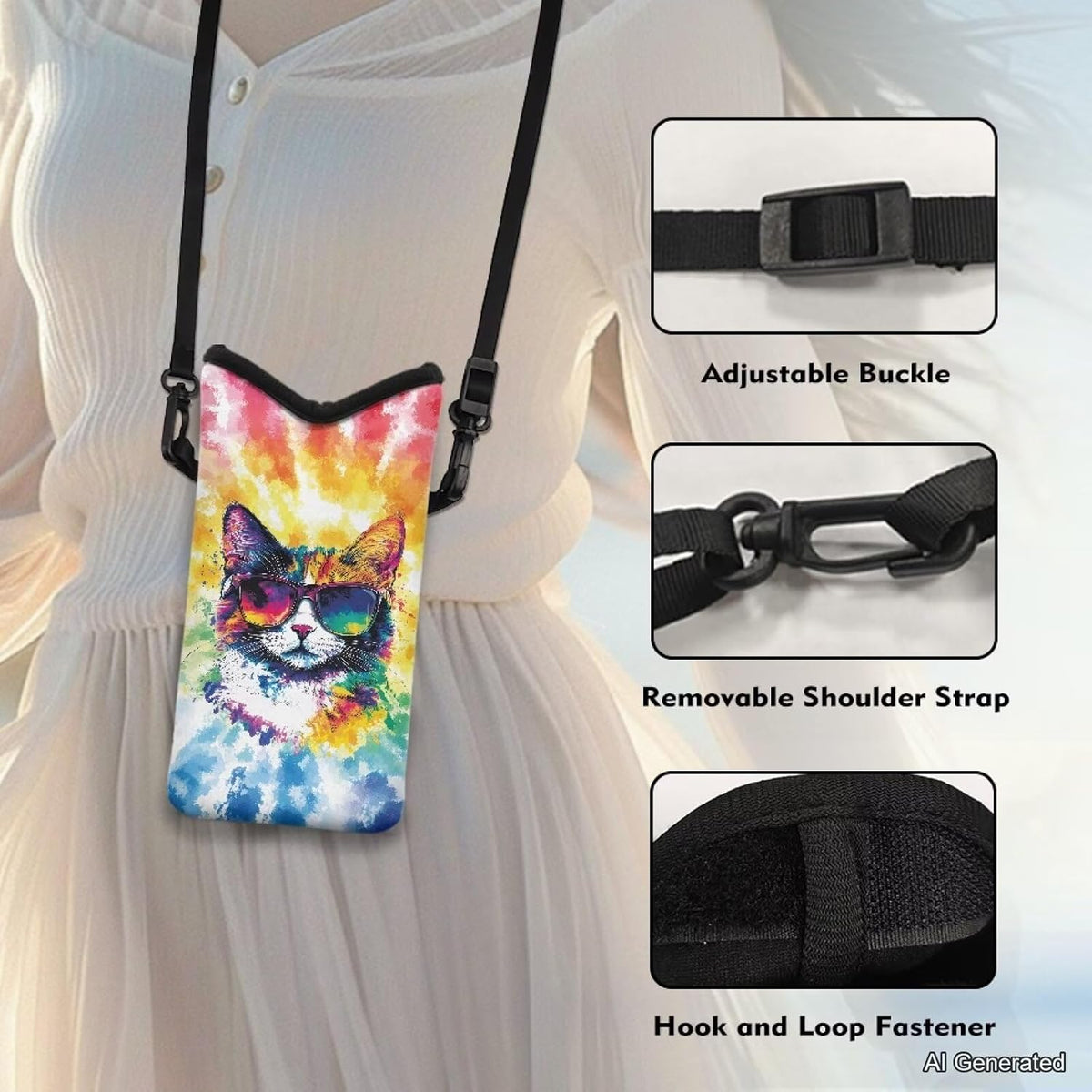 Neoprene Cross Body Phone Bag Pouch for Women Men Waterproof Small Crossbody Bag Protective Smartphone Case Pouch for Cellphone, Keys, Earbuds, Passport, Glitter Butterfly Sparkle Blue