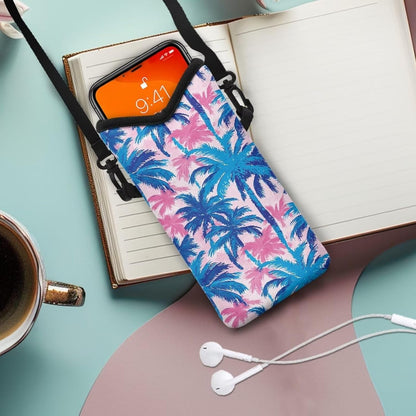 Neoprene Cross Body Phone Bag Pouch for Women Men Waterproof Small Crossbody Bag Protective Smartphone Case Pouch for Cellphone, Keys, Earbuds, Passport, Glitter Butterfly Sparkle Blue
