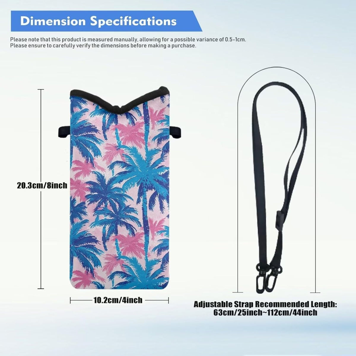 Neoprene Cross Body Phone Bag Pouch for Women Men Waterproof Small Crossbody Bag Protective Smartphone Case Pouch for Cellphone, Keys, Earbuds, Passport, Glitter Butterfly Sparkle Blue