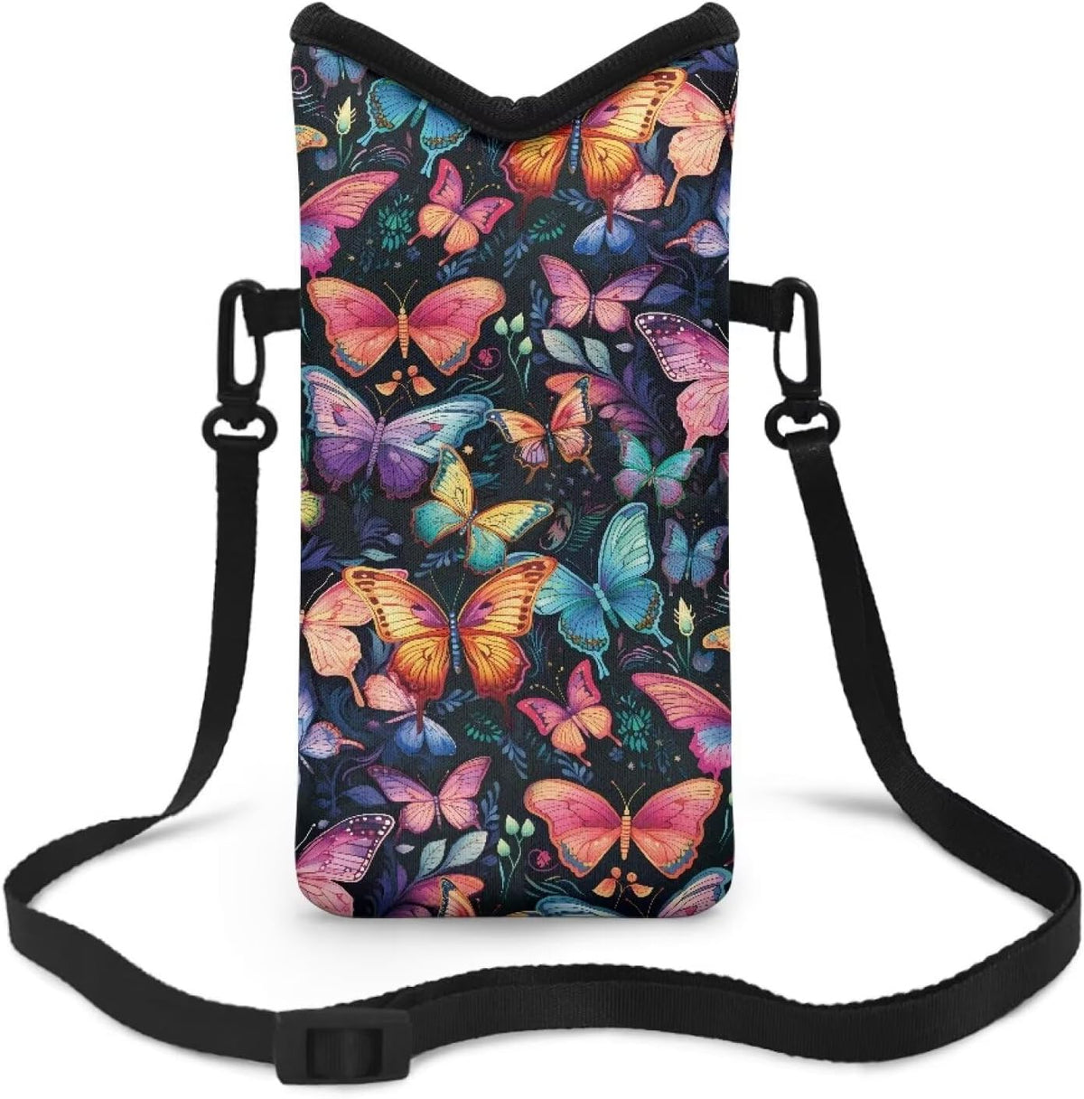 Neoprene Cross Body Phone Bag Pouch for Women Men Waterproof Small Crossbody Bag Protective Smartphone Case Pouch for Cellphone, Keys, Earbuds, Passport, Glitter Butterfly Sparkle Blue