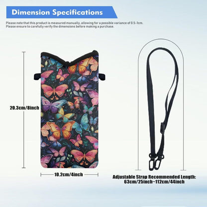 Neoprene Cross Body Phone Bag Pouch for Women Men Waterproof Small Crossbody Bag Protective Smartphone Case Pouch for Cellphone, Keys, Earbuds, Passport, Glitter Butterfly Sparkle Blue