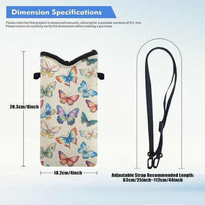 Neoprene Cross Body Phone Bag Pouch for Women Men Waterproof Small Crossbody Bag Protective Smartphone Case Pouch for Cellphone, Keys, Earbuds, Passport, Glitter Butterfly Sparkle Blue