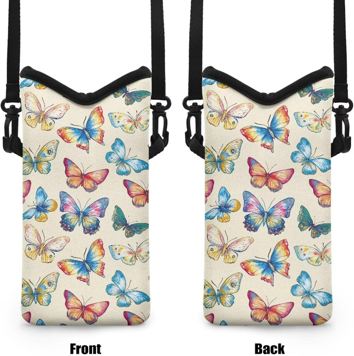 Neoprene Cross Body Phone Bag Pouch for Women Men Waterproof Small Crossbody Bag Protective Smartphone Case Pouch for Cellphone, Keys, Earbuds, Passport, Glitter Butterfly Sparkle Blue