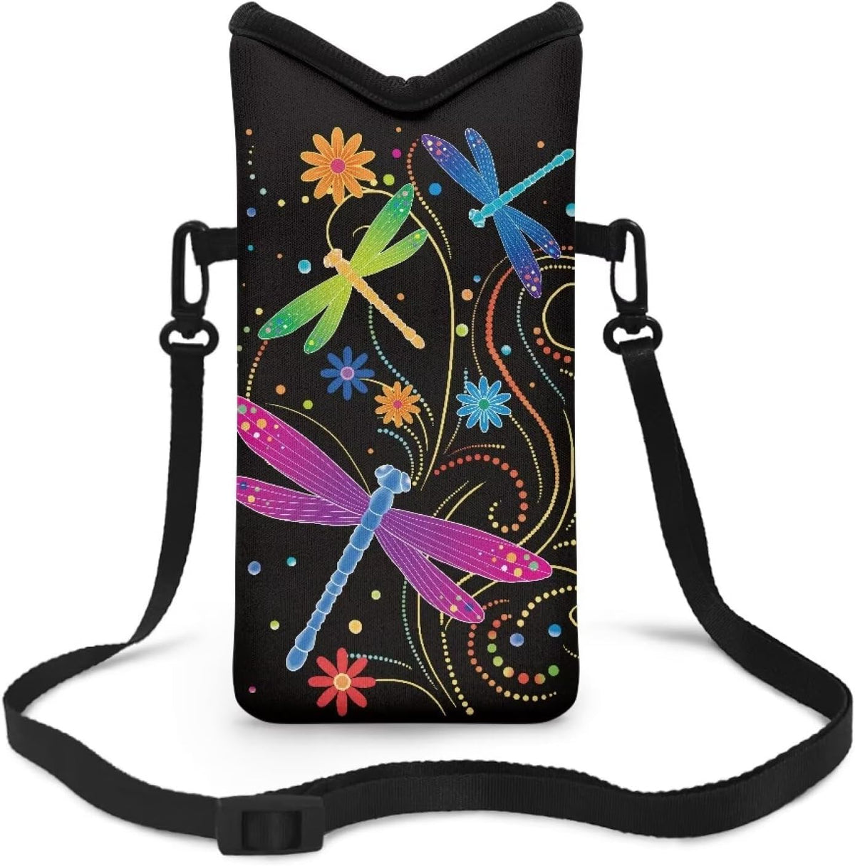 Neoprene Cross Body Phone Bag Pouch for Women Men Waterproof Small Crossbody Bag Protective Smartphone Case Pouch for Cellphone, Keys, Earbuds, Passport, Glitter Butterfly Sparkle Blue