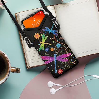 Neoprene Cross Body Phone Bag Pouch for Women Men Waterproof Small Crossbody Bag Protective Smartphone Case Pouch for Cellphone, Keys, Earbuds, Passport, Glitter Butterfly Sparkle Blue